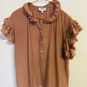 KOCH Ruffle Sleeve Button-Front Blouse in Terracotta